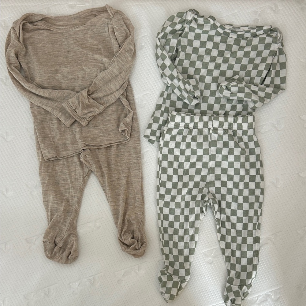 2 Checkered and Solid baby One Piece Set